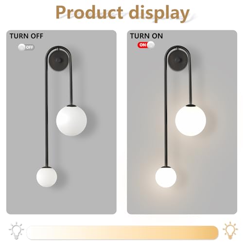 Image of Modern Glass Globe Wall Light 2-Light Double Brushed Brass Wall Sconce Lighting Mid Century Beside Wall Lamp Gold Light Fixtures for Loft Living Room Bedroom (2 Pack)