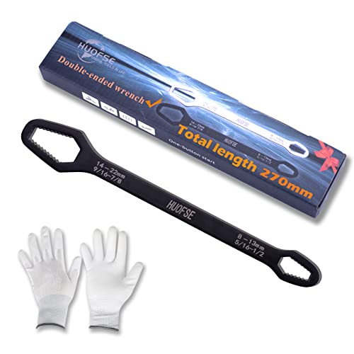 Huofse Double End Multifunctional Universal Wrench,8Mm-22Mm Self-Tightening Adjustable Wrench Set Tools, Chrome Vanadium Steel, Black #TOP14