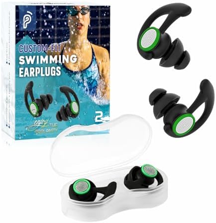 Hearprotek 2 Pairs Ear Plugs for Swimming Adults, Reusable Custom-fit Swim Water Ear Plugs Men Women for Swimmers Shower Pool Bath Surfing Kayaking Canoeing(Black)