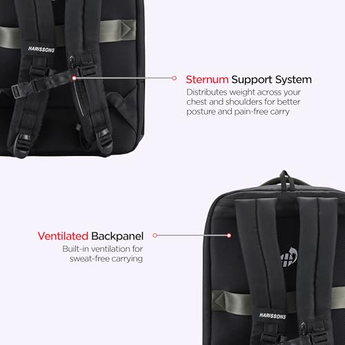 Image of HARISSONS Stratos 35L Business Travel Laptop Backpack | Fits 15.6 inch Laptop | Water-Resistant | USB Port | Rain Cover | Anti-Theft Pocket | Work, Commute & Travel |