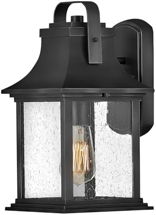 Hinkley Grant One Light Small Outdoor Wall Mount, Textured Black w/Clear Seedy Glass