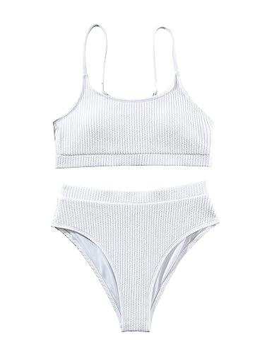 Image of Lilosy High Waisted Tummy Control Ribbed Bikini Crop Top Brazilian Swimsuit Set 2 Piece