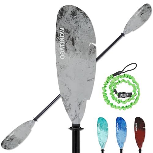 WONITAGO Angler Kayak Paddles Aluminum Paddle with Plastic Blades and Paddle Leash, Floating Adjustable Fihsing Kayak Oars, 3 Piece, 230-250cm/90-98 inch Gray