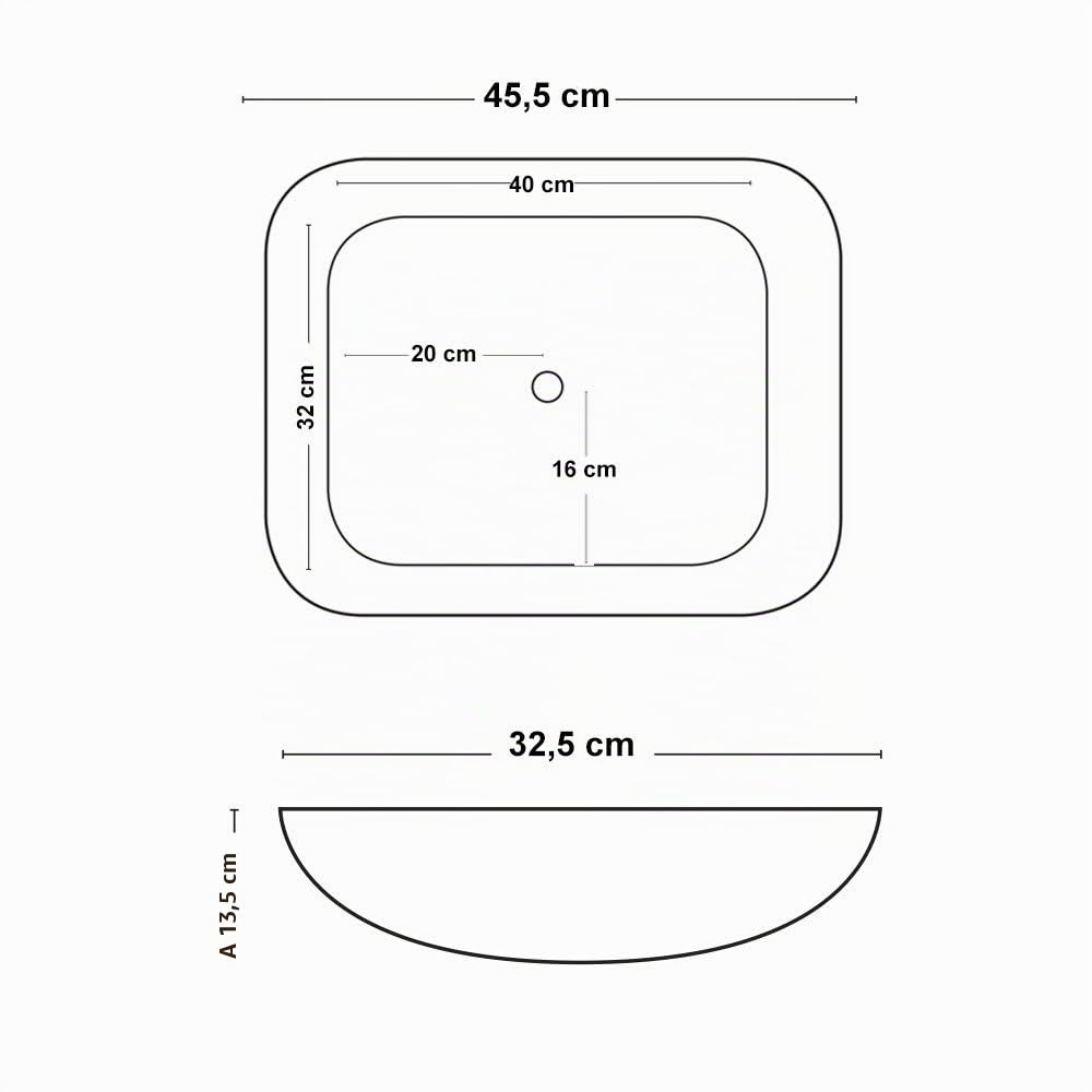 Lavabo Da Appoggio Ceramica Bianco Rettangolare Lavandino Lavello Arredo 45,5x32,5x13,5 Cm