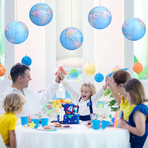 Image of Globe Hanging Paper Lanterns, Around The World Earth Day Decorations, Travel Themed Paper Lanterns for Classroom Decorations Travel Party Decorations (12 inch, 6pcs)
