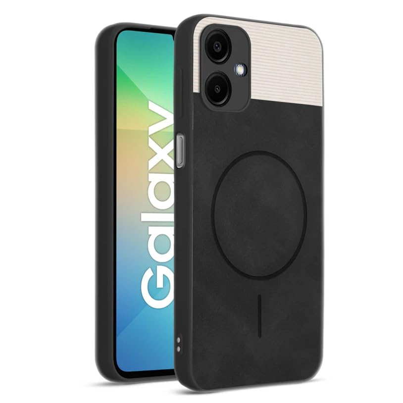 Image of Bintage CASE Mac Safe Design Hard Light Weight Back Case | Soft Border Camera Protect | Dual PU Leather Finish Back Cover Compatible for Samsung Galaxy A06 5G - White & Black