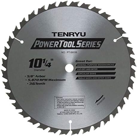 Tenryu PT-26036 10-1/4" Carbide Tipped Saw Blade (36 Tooth ATAF Grind - 5/8" Arbor Diamond Knockout - 0.079" Kerf) - Fits 10-1/4" Beam Saws, Sawsquatch, Big Foot, Makita, Milwaukee