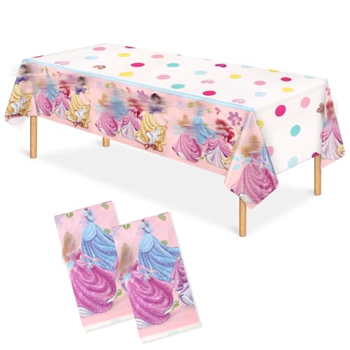 Ainvliya 2Pcs Princess Birthday Tablecloth Party Table Covers Decoration Waterproof Plastic Table Cover Rectangular Tablecloths for Picnic Cartoon Birthday Decorations Party Supplies
