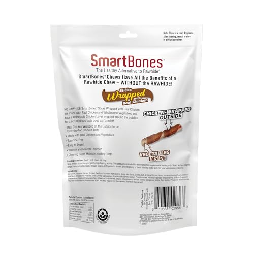 Image of SmartBones Chicken-Wrapped Sticks, Treat Your Dog to a Rawhide-Free Chew Made With Real Chicken and Vegetables, 8 Count (Pack of 24)