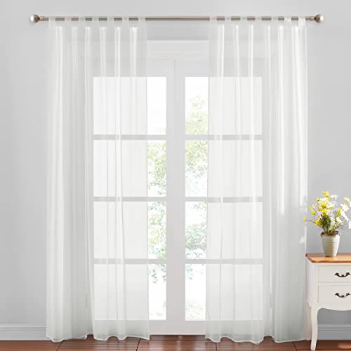 PONY DANCE Voilages Blanc Naturel - Voile Draperies Rideaux Panneaux Décoration de Maison Chambre Organza Tulle Transparent Lumineux Filtrer avec Pattes, 140 sur 245 cm, Lot de 2 Cover