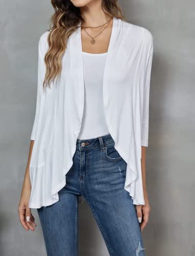 Image of Zeagoo Women's Open Front Cardigan 2026 Spring Summer Lightweight 3 /4 Sleeve Draped Ruffles Cardigans S-3XL