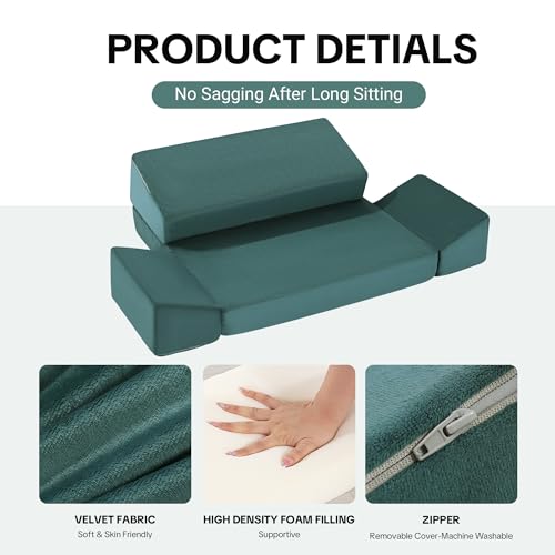 HOMBYS Large Meditation Cushion Foam Meditation Pillows for Sitting on Floor, Yoga Pillow for Adult, Meditation Mat with 2 Knee Cushions and Hip Support-3 Shapes for Different People, Green - Image 7