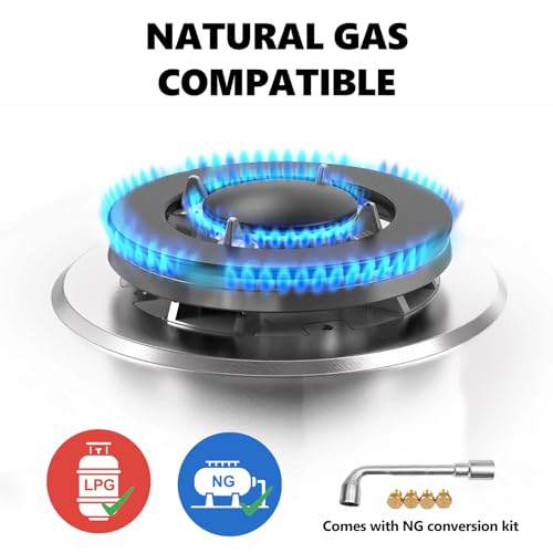 Nardea G05 Gas Cooktop 4 Burner 27400Btu, 20 Inch Ng/Lpg Convertible Natural Gas Propane Cooktops, Stainless Steel Gas Stovetop thumb #3