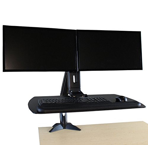 RightAngle HHBHMD2428BB Standing Desk Converter- Height Adjustable Sit Stand Desk Mount W/ Dual Monitor Support Hover Helium, 24 x 28, Black