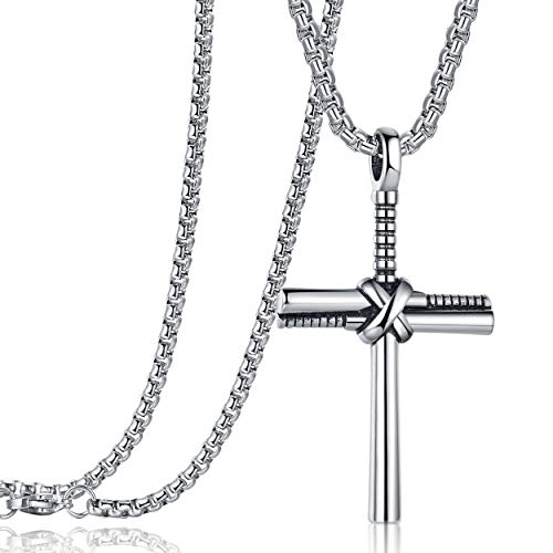 Rehoboth Baseball Bat Cross Pendant Necklace for Men Women with 24