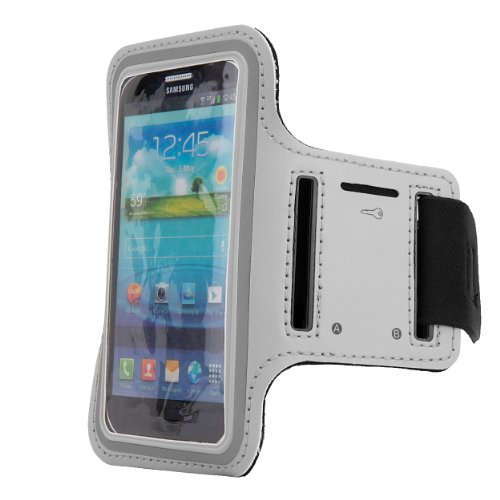 SumacLife Workout Smartphone Armband with Key Slot for iPhone 6 S6 M9 Xperia Z4 Droid Turbo G3 Nexus 5 Moto G Lumia 930/Icon - Retail Packaging - Silver