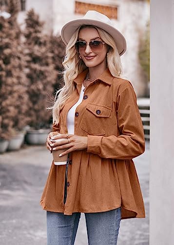 MINTLIMIT Women's Corduroy Peplum Shirt Jacket Long Sleeve Button Down Babydoll Blouse Shacket top with Pocket for 20244