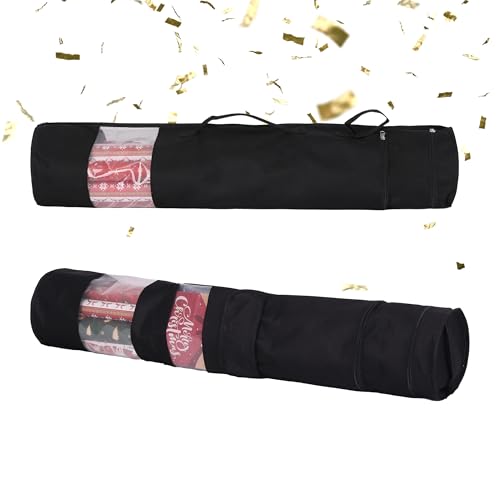 Relaxdays Geschenkpapier Aufbewahrung, 2er Set, 2 extra Fächer, Griffe, HxD: 85 x 17 cm, Geschenkpapiertasche, schwarz