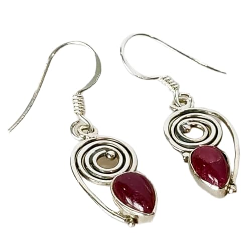 Boucles d'oreilles rubis naturel pendantes anti-allergie en argent 925 lisse