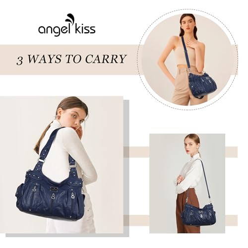 Image of Angel Kiss Large Purses and Handbags for Women Washed Faux Leather Crossbody Hobo Satchel Shoulder Handbag Tote Purse