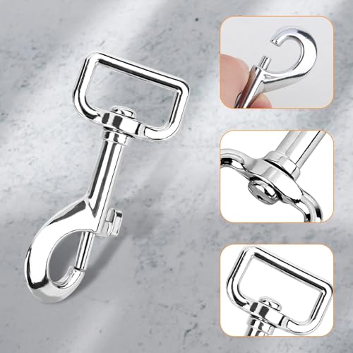 Karabinerhaken 5 Stück Haken mit Drehgelenk für Hundehalsband Karabiner 75 mm Länge, Robuster Stahl Wirbelkarabiner, Bolzenkarabiner für Eimer Hängematte Pferd Tack (Silber)