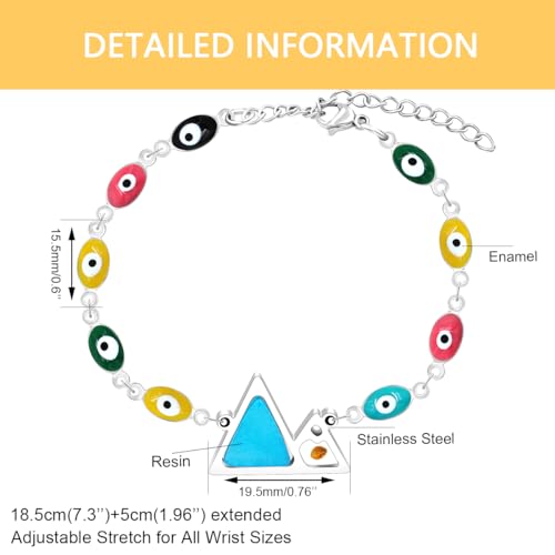 Image of Multi-color Evil Eye Bracelet, Round Star /Triangle /Heart /Round Mountain Faith Seed Charm Adjustable Jewelry for ladies Religious Gifts