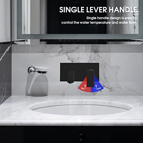 Eglgcc Matte Black Bathroom Vessel Sink Faucets Wall Mount Single Handle Brass Basin Mixer Tap Hot And Cold Long Spout Modern Lavatory Bathtub Faucet Rough In Valve Included #TOP3