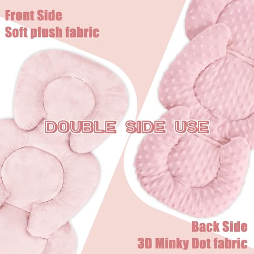 Image of GFU Infant Car Seat Insert Head and Body Support, Reversible Newborn Insert for Carseat with Strap Pads, Soft Stroller Cushion Pillow Insert for Boys and Girls, Fits for Stroller, Swing, Pink