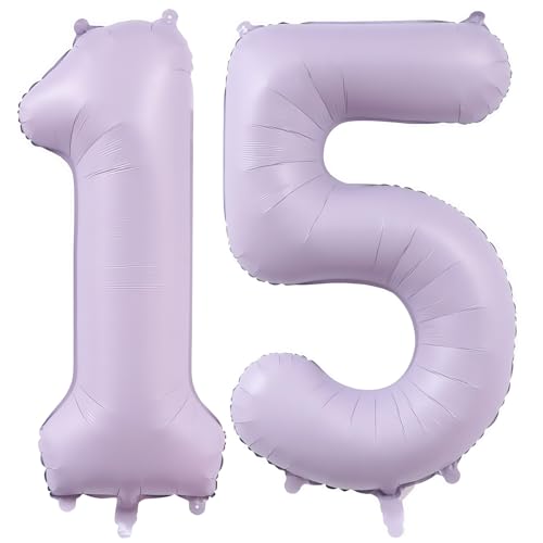 Image of Pastel Purple 15 Number Balloons,40 Inch Light Purple 15 Balloons Large Helium Foil Mylar Number Balloon for Birthday Party Anniversary Decorations