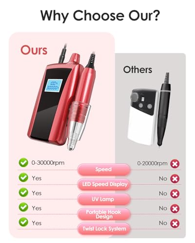 Perceuse à ongles acrylique électrique portable 30000 tr/min avec affichage LED - 6