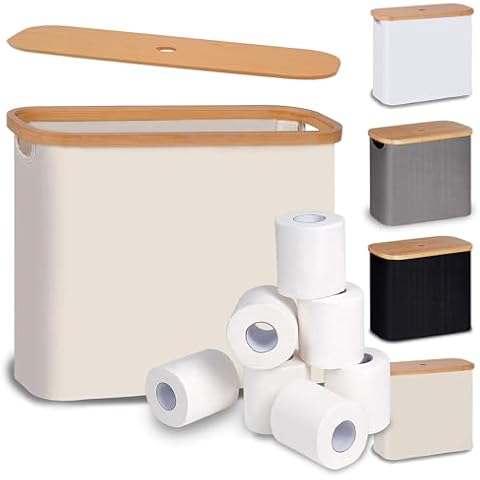 efluky Toilet Paper Basket, Toilet Paper Storage with Lid, Toilet Paper Organizer for Bathroom, Free Standing Toilet Paper Holder with Storage, Beige Cover