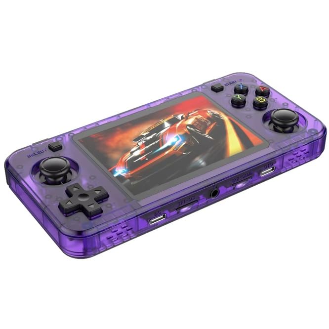 R36H Case Retro 3.5 Inch IPS Screen Handheld Game Console Open Source Linux System 64GB 15000+ Games Pocket Video Player, White (Purple)