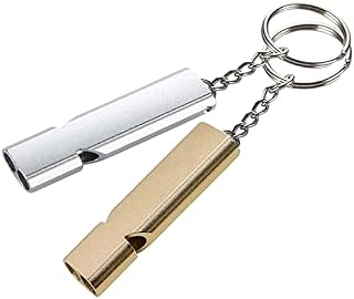 XCOZU 2 Pack Emergency Whistle, Whistle Gold Silver Double Tube Outdoor Survival Whistle Camping Whistle, All Weather Whistle Keyring for Outdoor Hiking Hunting Mountain Keychain Whistle