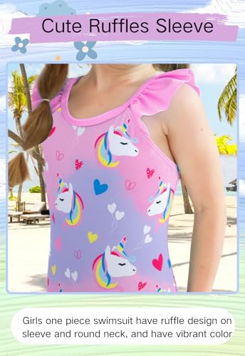 Image of DAXIANG Girls Ruffles One Piece Swimsuits Quick Dry Beach Sport Swimwear Toddler Kids Mermaid Unicorn Bathing Suit 4-10 Years