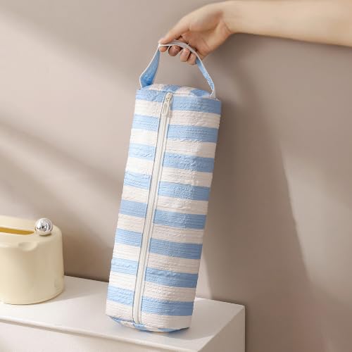 Image of RSRSLEII Striped Hair Tools Travel Bag,Hair Styling Accessories Storage Case for Shark FlexStyle,Dyson Airwrap Hair Dryer,Curling Iron,Straightener,Revlon Hair Tools,Portable&Foldable(17Blue&White)