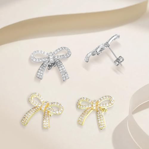 Bow Earrings Set for Women Small Gold Bow Studs for Teen 18K Rhinestone Bow Studs Set for Her4