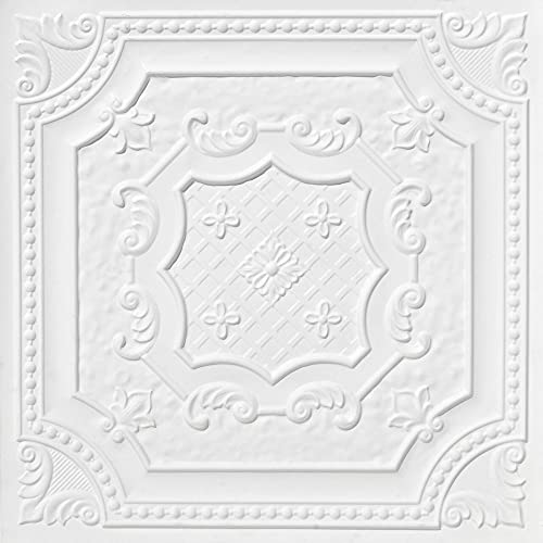 From Plain To Beautiful In Hours Dct04 Elizabethan Shield Pvc 2' X 2' Lay-In Or Glue-Up Ceiling Tile, Pack Of 50, White Matte, 50 Piece #TOP22