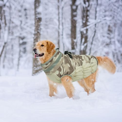 Image of Lelepet Warm Dog Winter Coat Dog Coat for Large Dogs Waterproof Dogs Jacket | Reflective Cold Weather Coats with Harness Built in Windproof Zip-Up Winter Fleece Vest Snowsuit Boxer Desert Camo XL