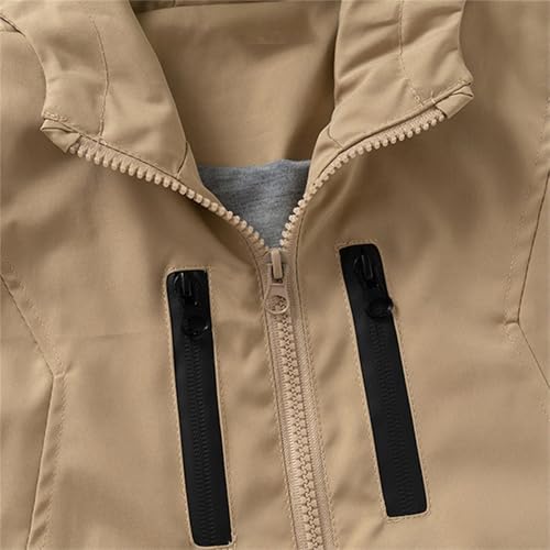 Toddler Kids Hooded Raincoat Zip Solid 𝗪aterproof Soft Lined Outerwear Fall Warm Windproof Coat with Pocket4