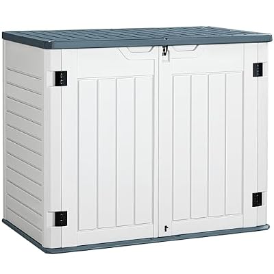 Greesum Outdoor Horizontal Resin Storage Sheds 34 Cu. Ft. Weather Resistant Resin Tool Shed, Extra Large Capacity Weather Resistant Box for Bike, Garbage Cans, Lawnmowe, Without Divider, White