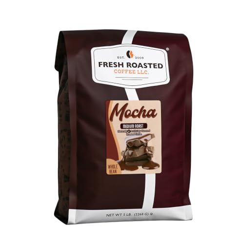 Fresh Roasted Coffee, Mocha Flavored Whole Bean Coffee, Medium Roast, Kosher, 5 lb (80 oz)