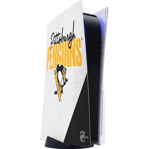 Skinit Decal Gaming Skin Compatible with PS5 Console - Officially Licensed NHL Pittsburgh Penguins Script Design