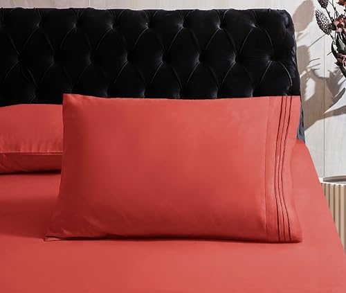 Image of Mocassi Hotel Luxury 1800 Thread Count Bedding Pillowcases King Size Set of 2 - Pillow Covers - Pillow Protector - Cooling Pillowcases (Set of 2 King Size 20 inch x 40 inch, Rust)