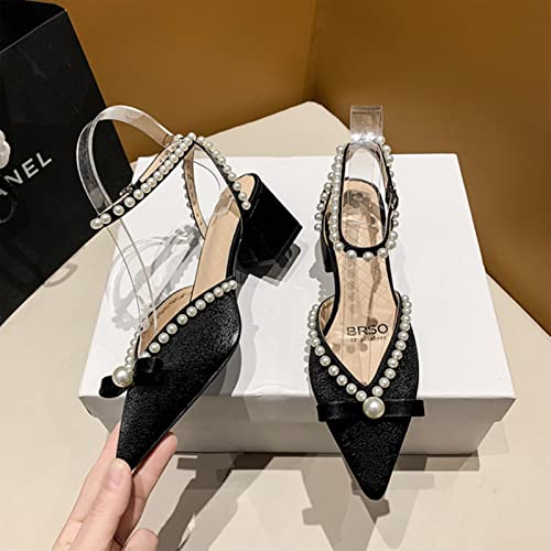Sandales talon carré confortables et élégantes avec bride slingback à perles pour femme