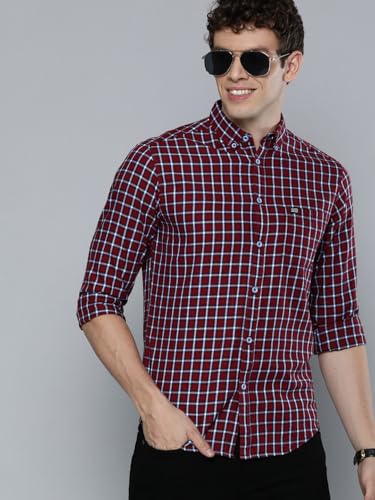 Image of The Indian Garage Co Men Slim Fit Checkered Full Sleeves Cutaway Collar Casual Shirt