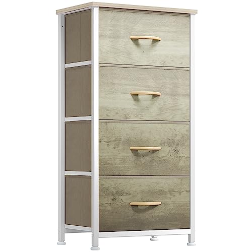 YITAHOME Dresser with 4 Drawers - Fabric Storage Tower, Organizer Unit for Bedroom, Hallway, Hallway, Closets - Sturdy Steel Frame, Wooden Top & Easy Pull Fabric Bins Cool Oak Greige 4-Drawe