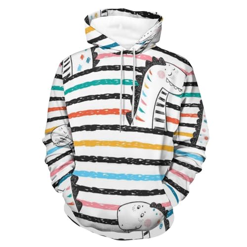 Sweat à capuche dinosaure rayé unisexe en taille S pour homme et femme