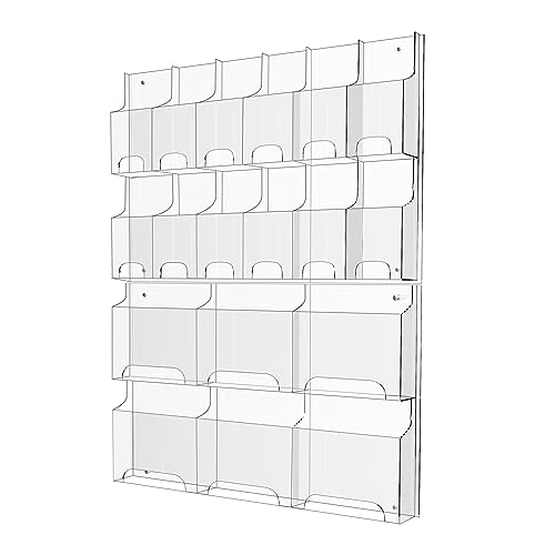 Acrylic Brochure Pamphlet Holder 6 Magazine Holders and 12 Pamphlet Holders Clear Brochure Display Holder Wall Mount Trifold Flyer Rack Literature Storage Rack for Home Offices Waiting Room