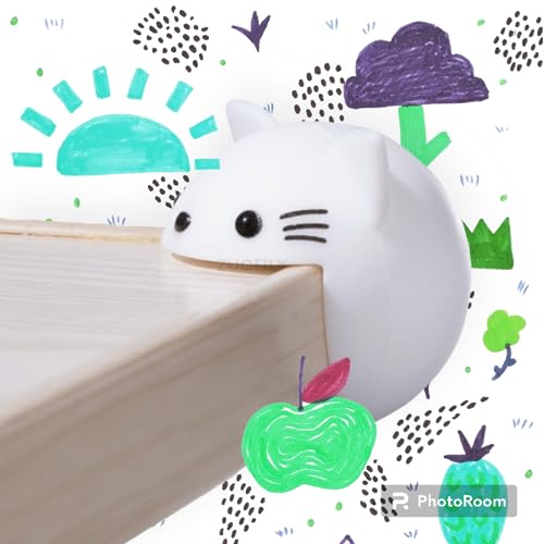 Kit 02 Protetor de Quina de Canto em Silicone Segurança Criança e Bebês c/Adesivo (GATINHO - BRANCO)
