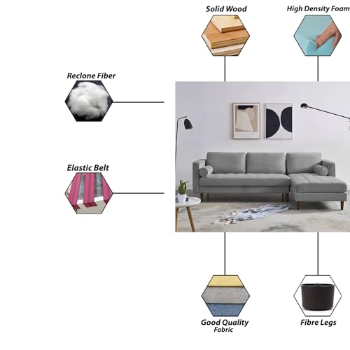 Image of Lezra RHS 4 Seater L Shape Sofa Set for Living Room (Grey Fabric) Premium Fabric Sofa